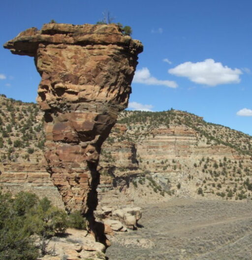 A rock formation that appears to be an inverted triangle.