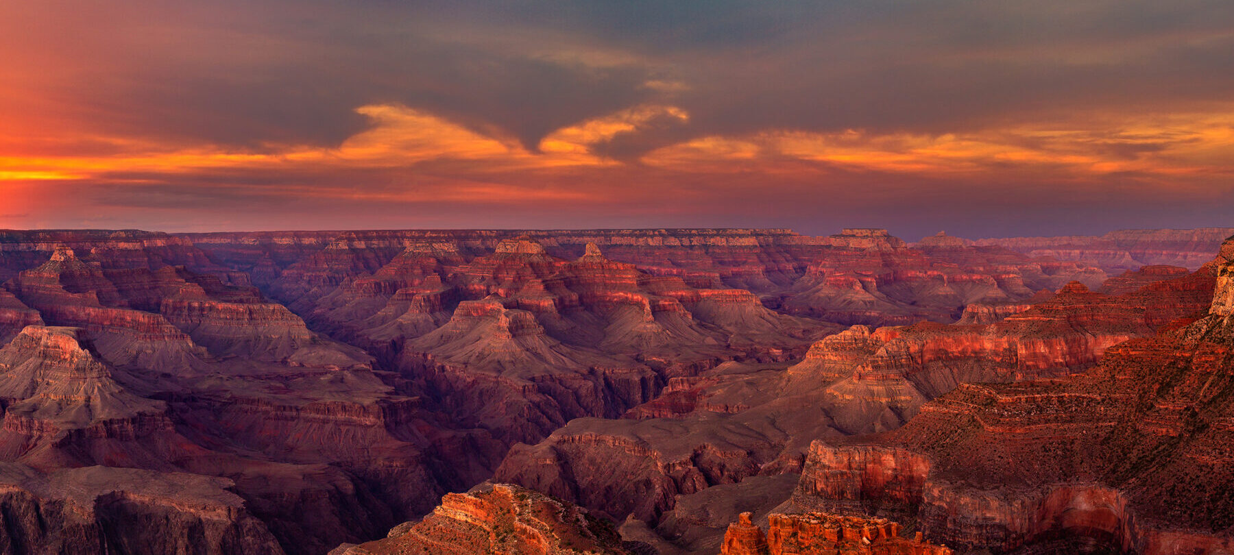 Panorama of Grand Canyon National Park at sunset, Arizona, USA