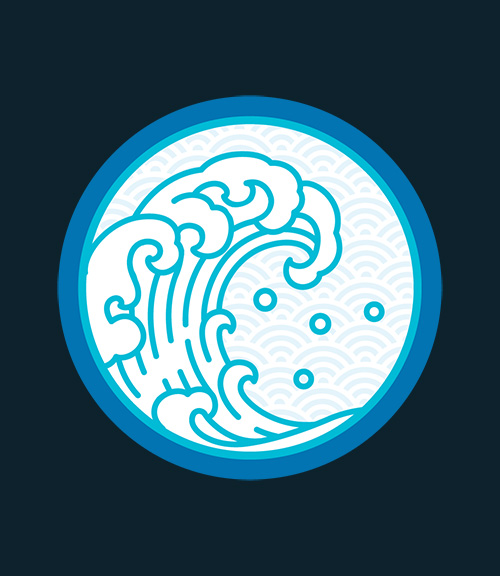 Circular badge showing a wave