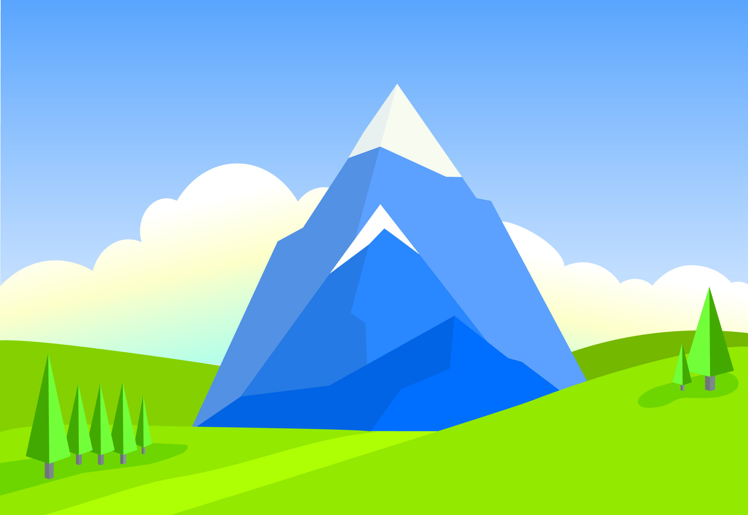 Flat vectors style illustration of one of the mountains from the main graphic. The blue one.