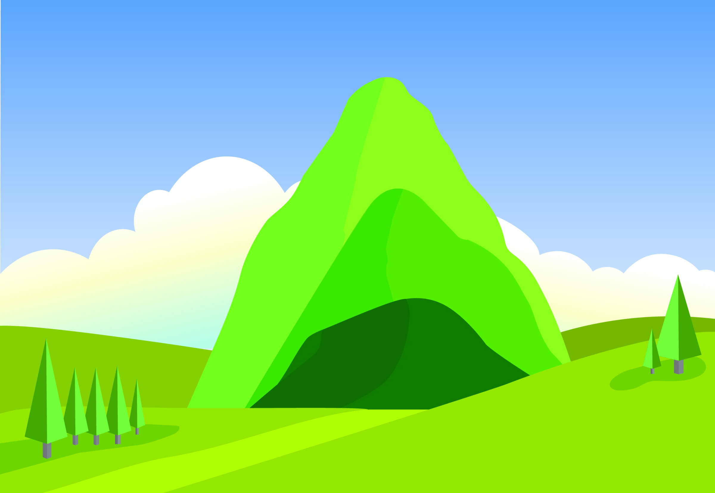 Flat vectors style illustration of one of the mountains from the main graphic. The green one.