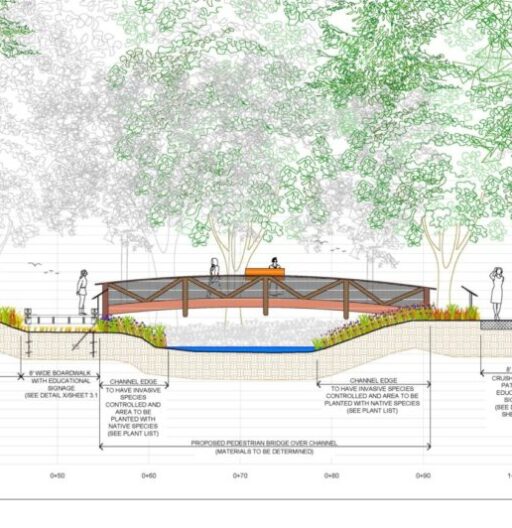 Architectural drawing of a small bridge in the planning stages.