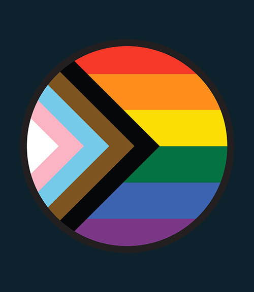 Circular badge of the diversity flag stripes, close up