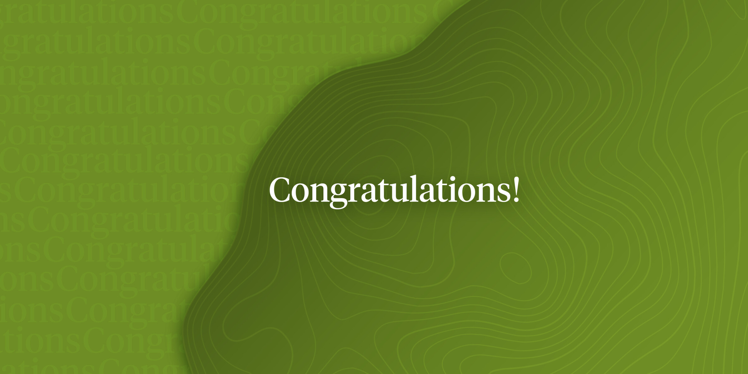 Congratulations spelled out on a green background.
