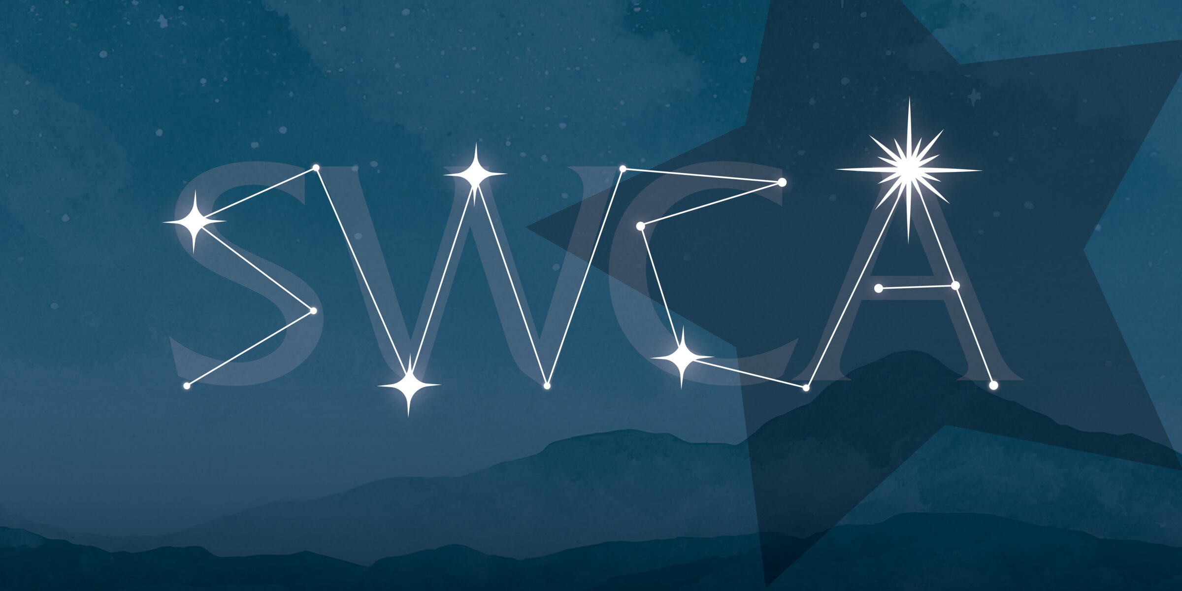 the letters SWCA traced out like a path following stars in a constellation.